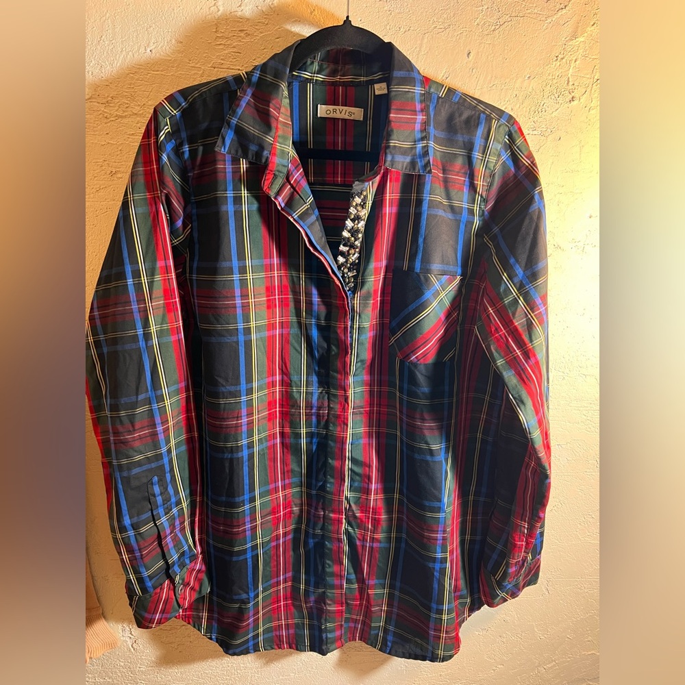 Orvis Holiday Tartan Plaid Button front shirt 16